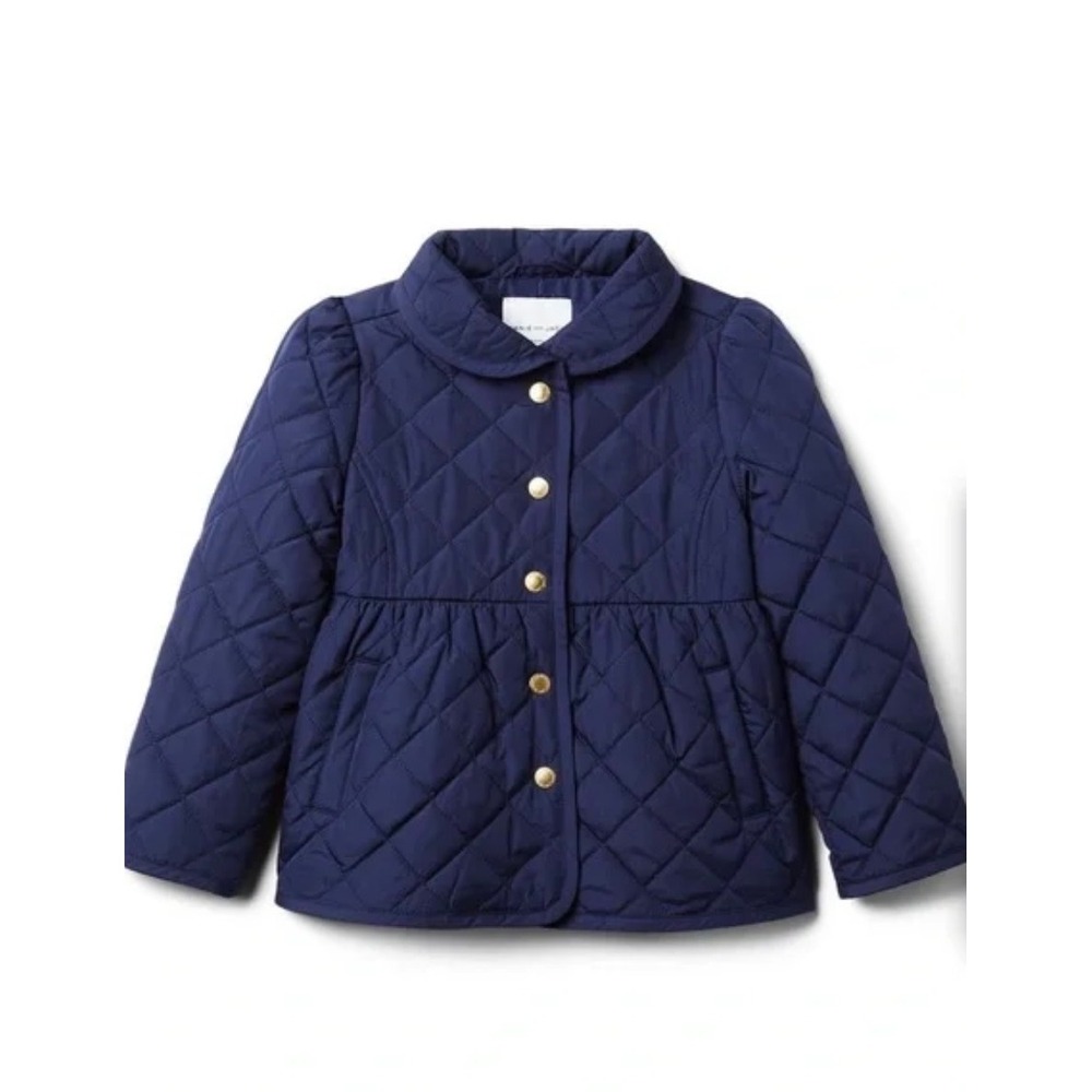 Janie‎ and Jack Navy Blue Quilted Barn Jacket Peplum Bow Back 6-12 Months